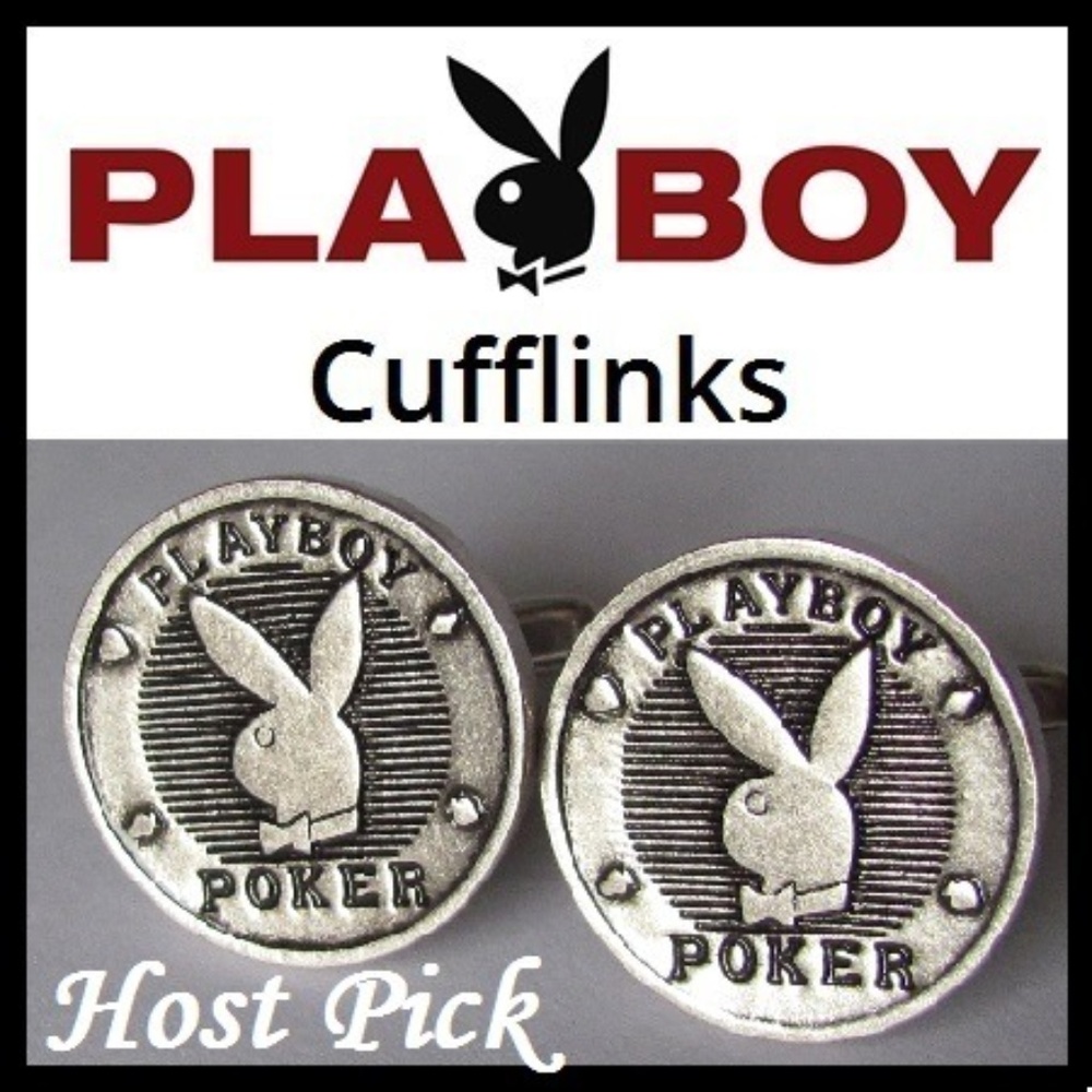 Playboy Poker Cufflinks Bunny Logo Antiqued Finish
